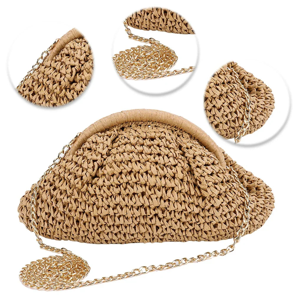 Straw Woven Bag Chain Strap - Piña Colada