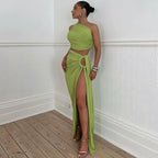 One-Shoulder Hollow Out Ankle-Length Bodycon Dress - Piña Colada