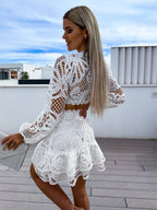 White Lace Patchwork Skirts Two Piece - Piña Colada