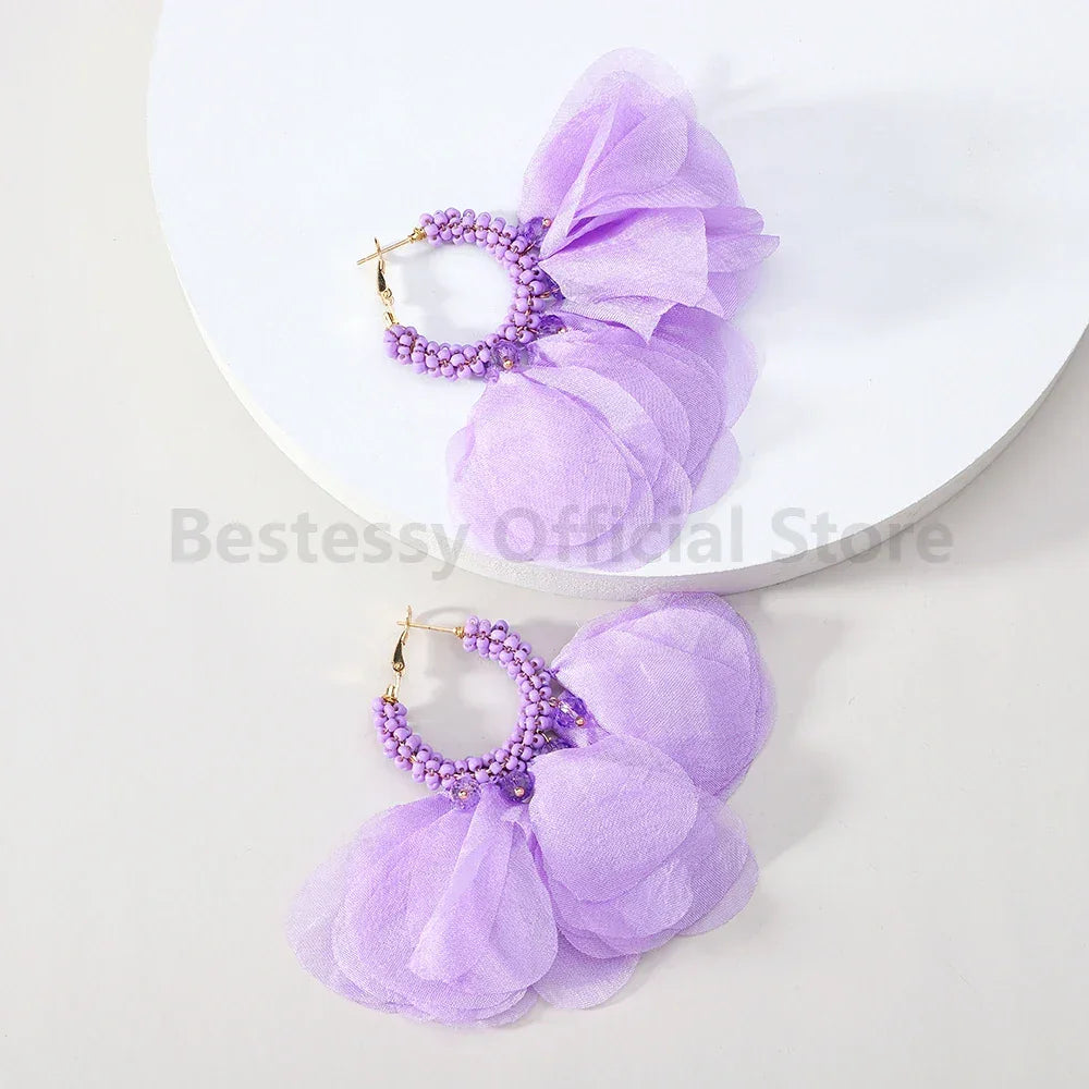 Boho Multicolor Cotton Flower Earrings - Piña Colada