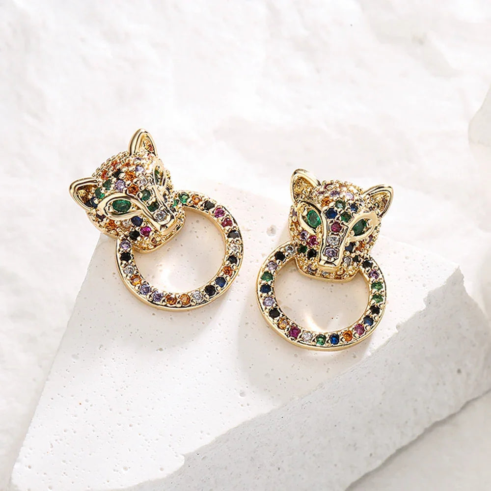 Leopard Head Stud Earrings - Piña Colada