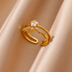 Gold Heart Zircon Ring – Stainless Steel Geometric - Piña Colada
