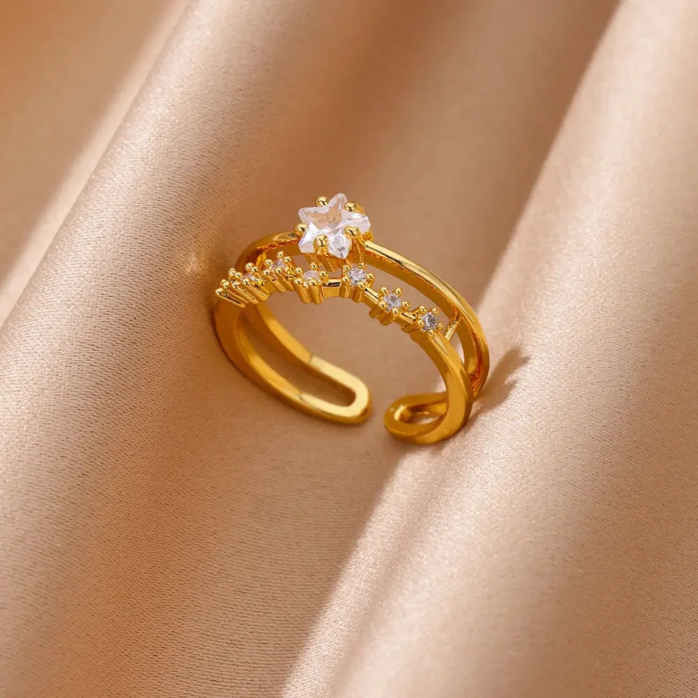 Gold Heart Zircon Ring – Stainless Steel Geometric - Piña Colada