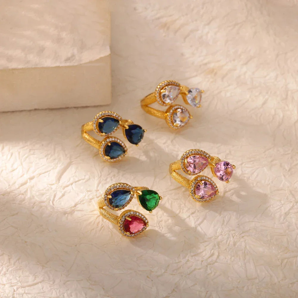 Rings Gold Plated Colorful Stone - Piña Colada