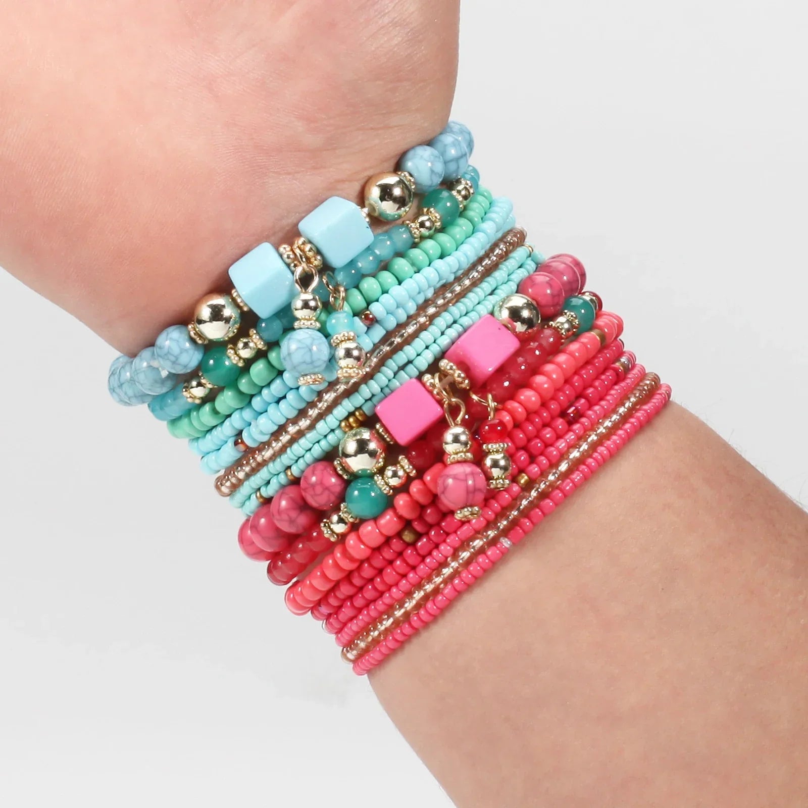 Bohemian Multicolor Stackable Beaded Bracelets - Piña Colada