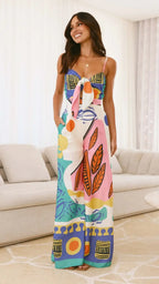 Boho Print Spaghetti Strap Jumpsuit - Piña Colada