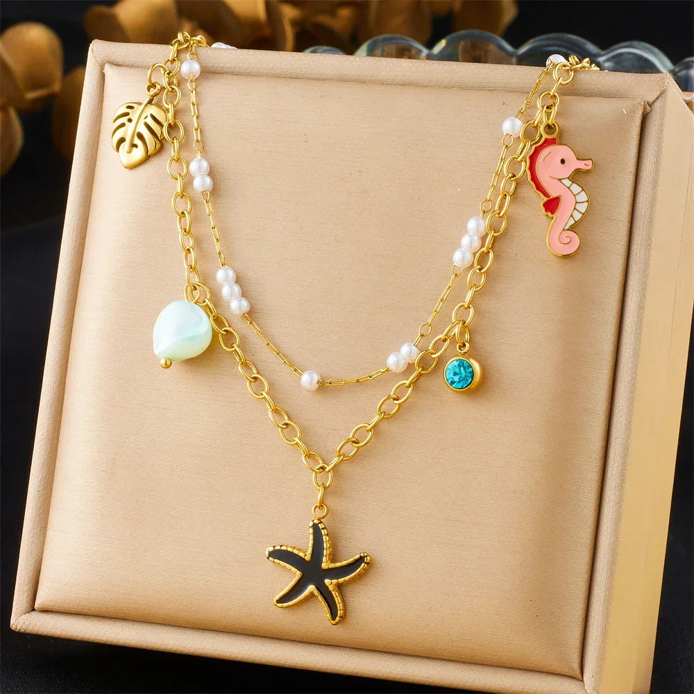 Stainless Steel Pearl Necklace - Piña Colada