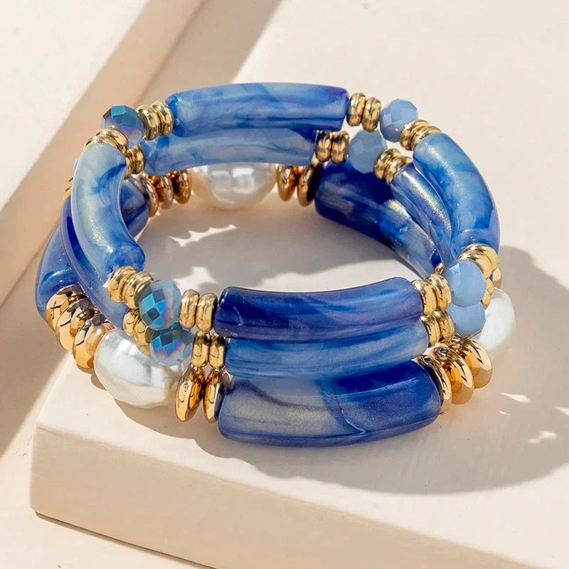 3-Piece Vintage Resin Bangle Bracelet Set - Piña Colada