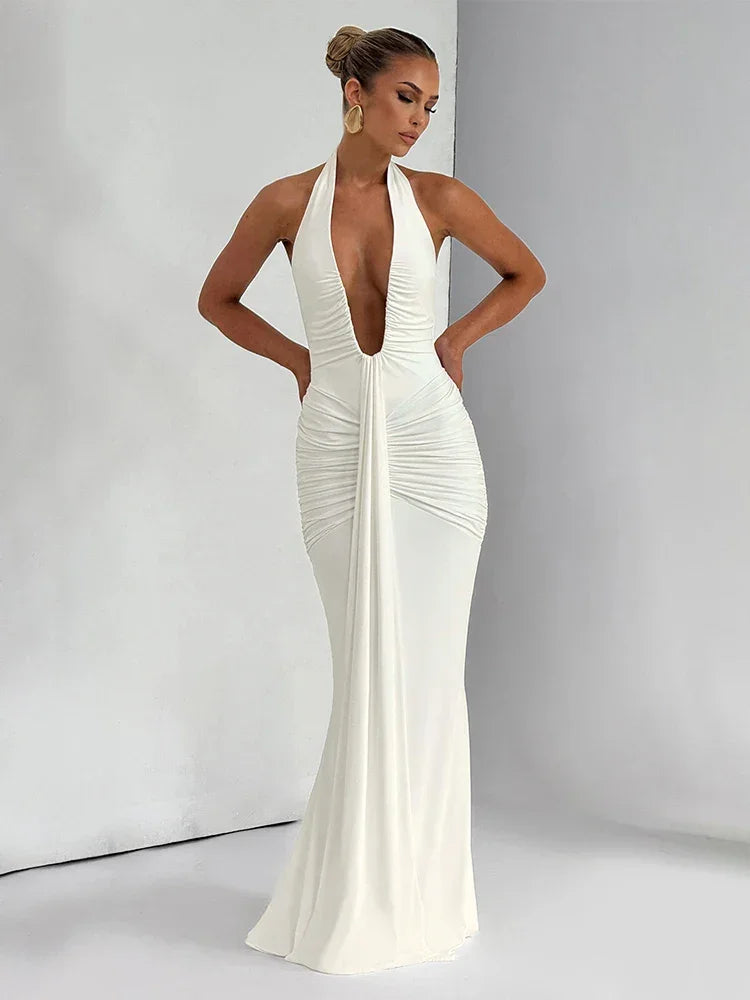 Maxi Dress Classic Solid Low Neck - Piña Colada