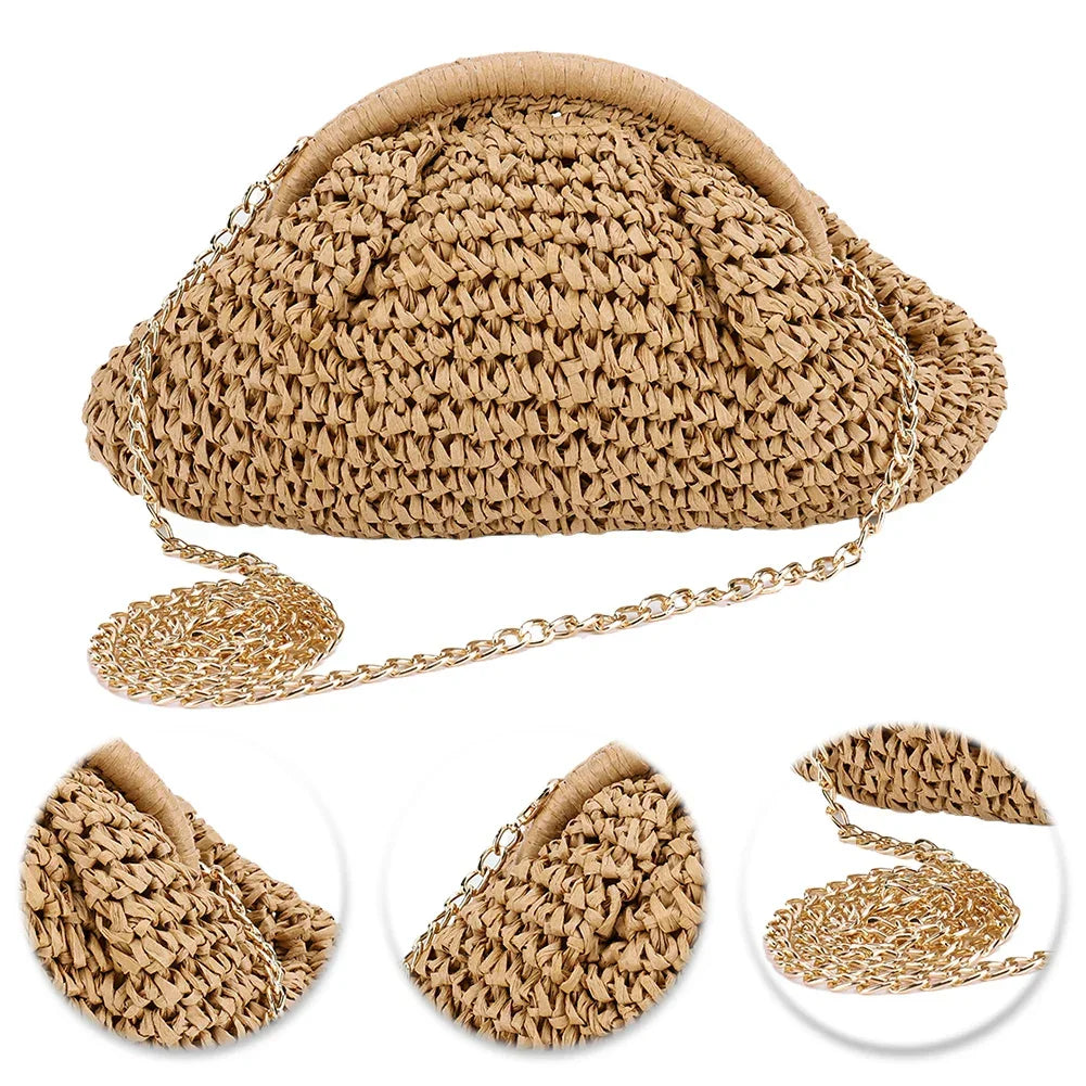 Straw Woven Bag Chain Strap - Piña Colada