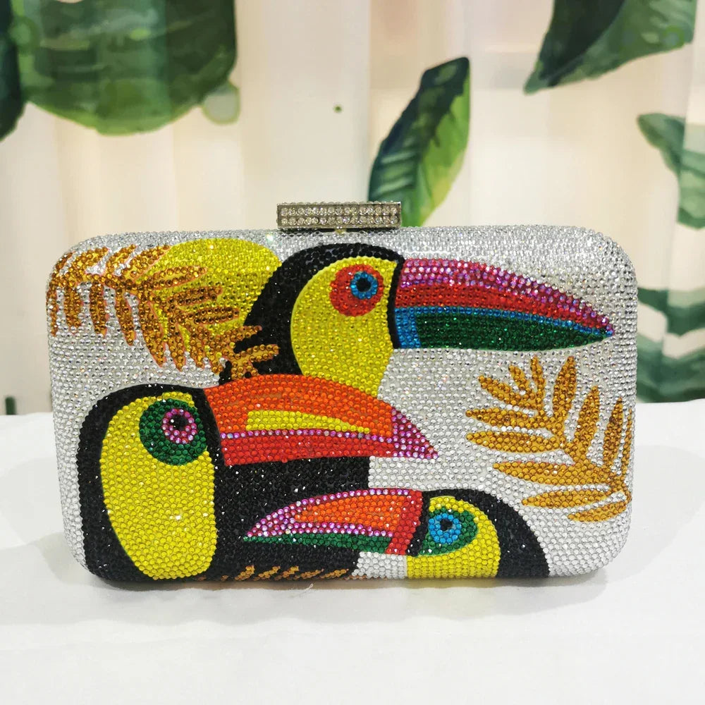 Novelty Toucan Bird Women Crystal Evening Bags Rhinestones - Piña Colada
