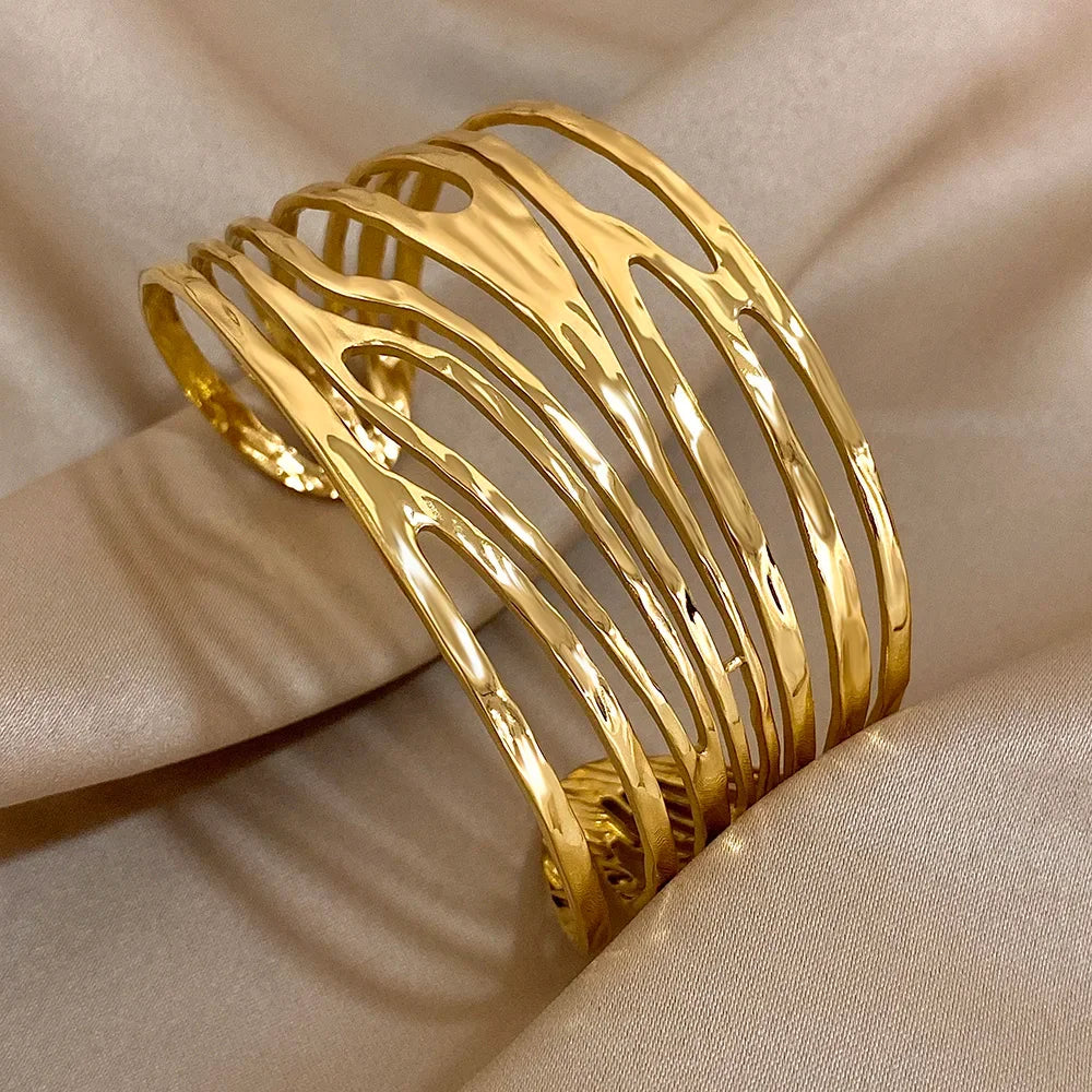 Geometric Hollow Cuff Bracelet - Piña Colada