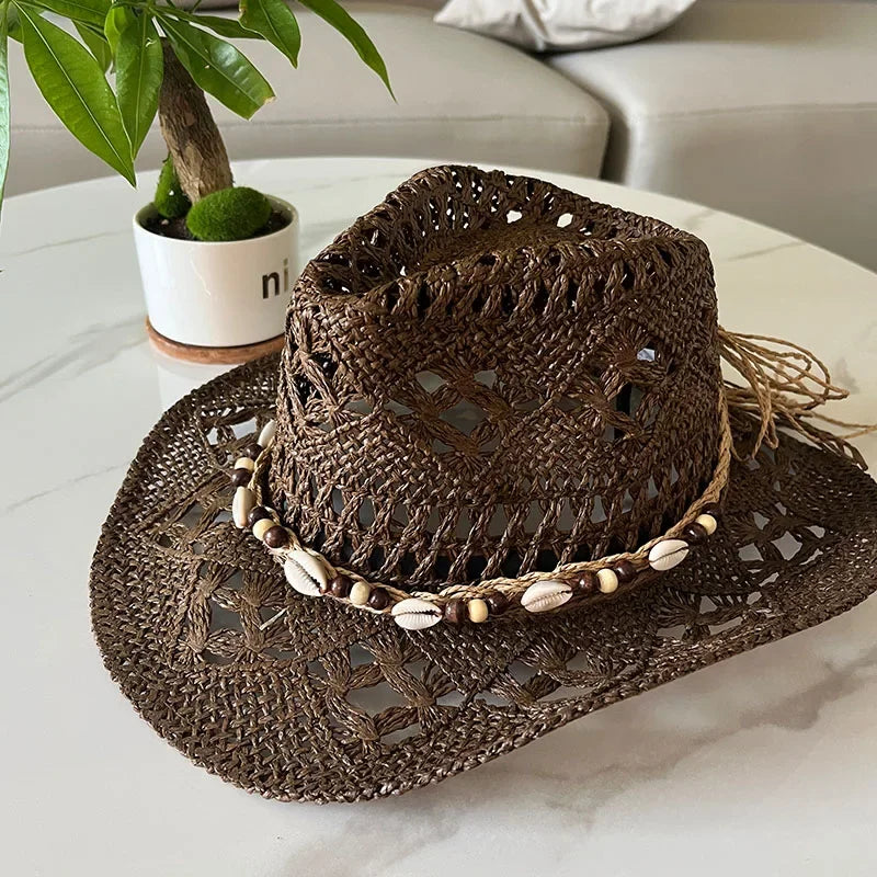 Summer Bohemian Shell Straw Hat - Piña Colada