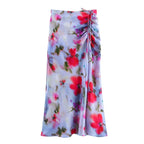 Floral Print Ruched Side Wrap Maxi Skirt - Piña Colada