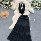 Ruffled Halter Top & Long Skirt Set - Piña Colada