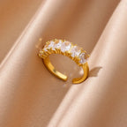 Gold Heart Zircon Ring – Stainless Steel Geometric - Piña Colada