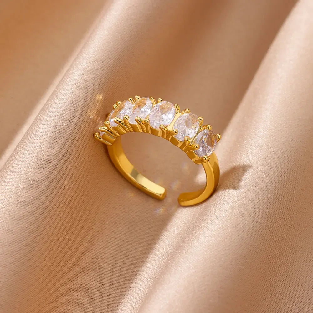 Gold Heart Zircon Ring – Stainless Steel Geometric - Piña Colada