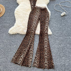 Leopard 2pcs Suits Women Tops+Elastic Waist Flared Pants - Piña Colada
