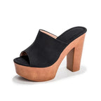 Roma Flock Platform Slides – Chunky Summer Heels for Women - Piña Colada