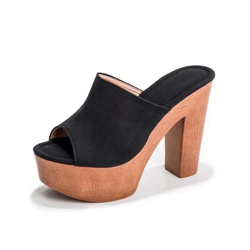 Roma Flock Platform Slides – Chunky Summer Heels for Women - Piña Colada