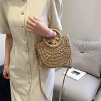 Straw Rattan Half-Moon Beach Handbag - Piña Colada