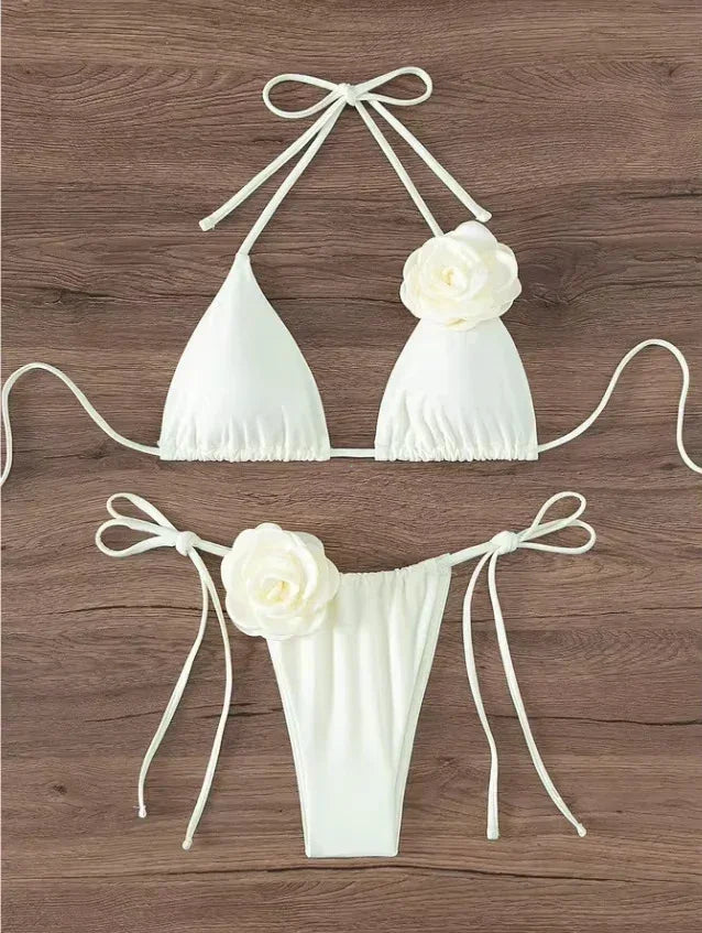 Flowers Halter Strappy Bikini - Piña Colada