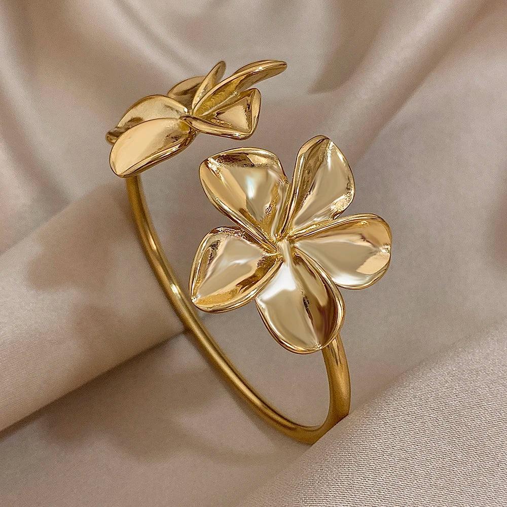 Stainless Steel Double Flower Cuff Bracelet - Piña Colada