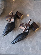 Elegant Pointed Toe Chunky Heel Sandals - Piña Colada