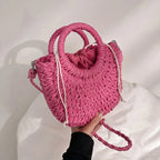 Straw Rattan Half-Moon Beach Handbag - Piña Colada