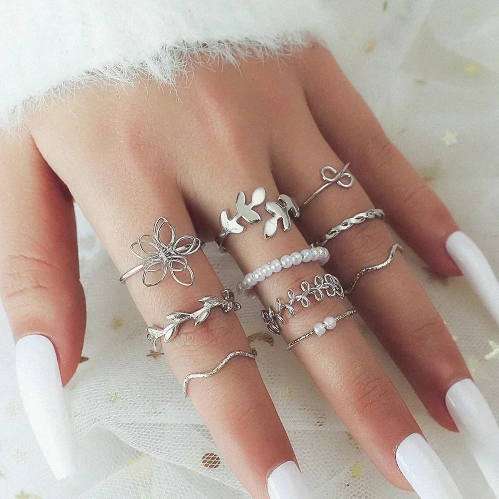 9Pcs/Set Vintage Gold Rings Set - Piña Colada