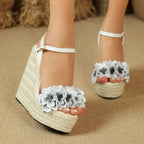 Wedge Sandals with Flower - Piña Colada