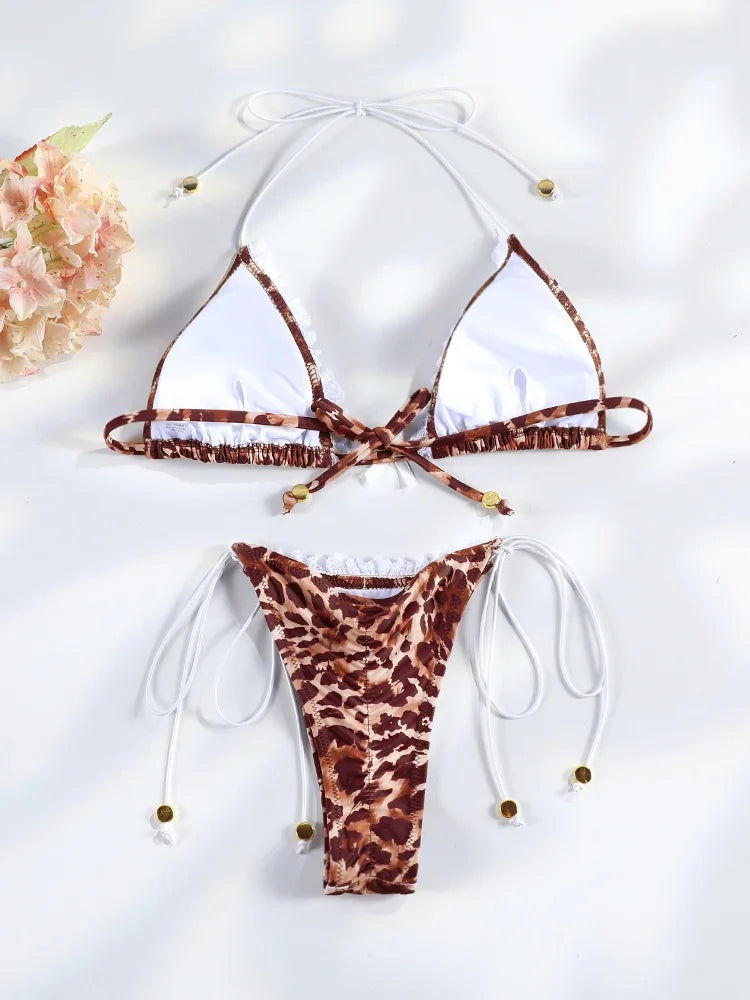 Floral Print Bordered Bikini Set