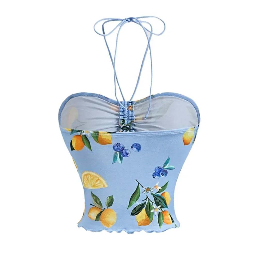 Lemon Blueberry Print Top - Piña Colada
