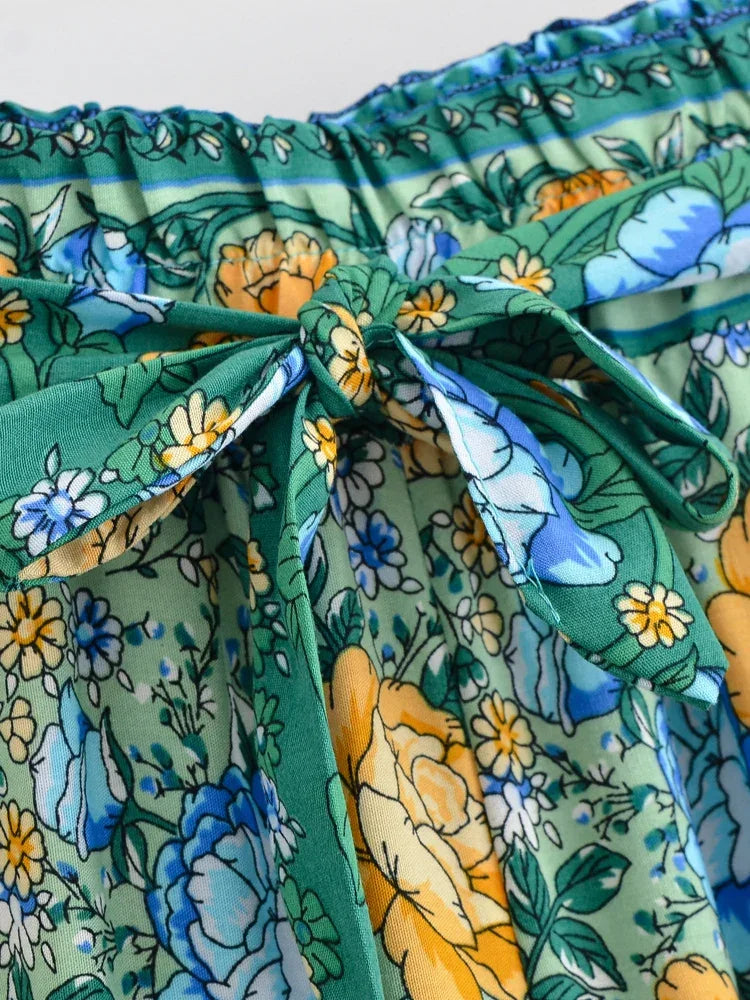 Floral Print Bohemian Wide Leg Pant - Piña Colada