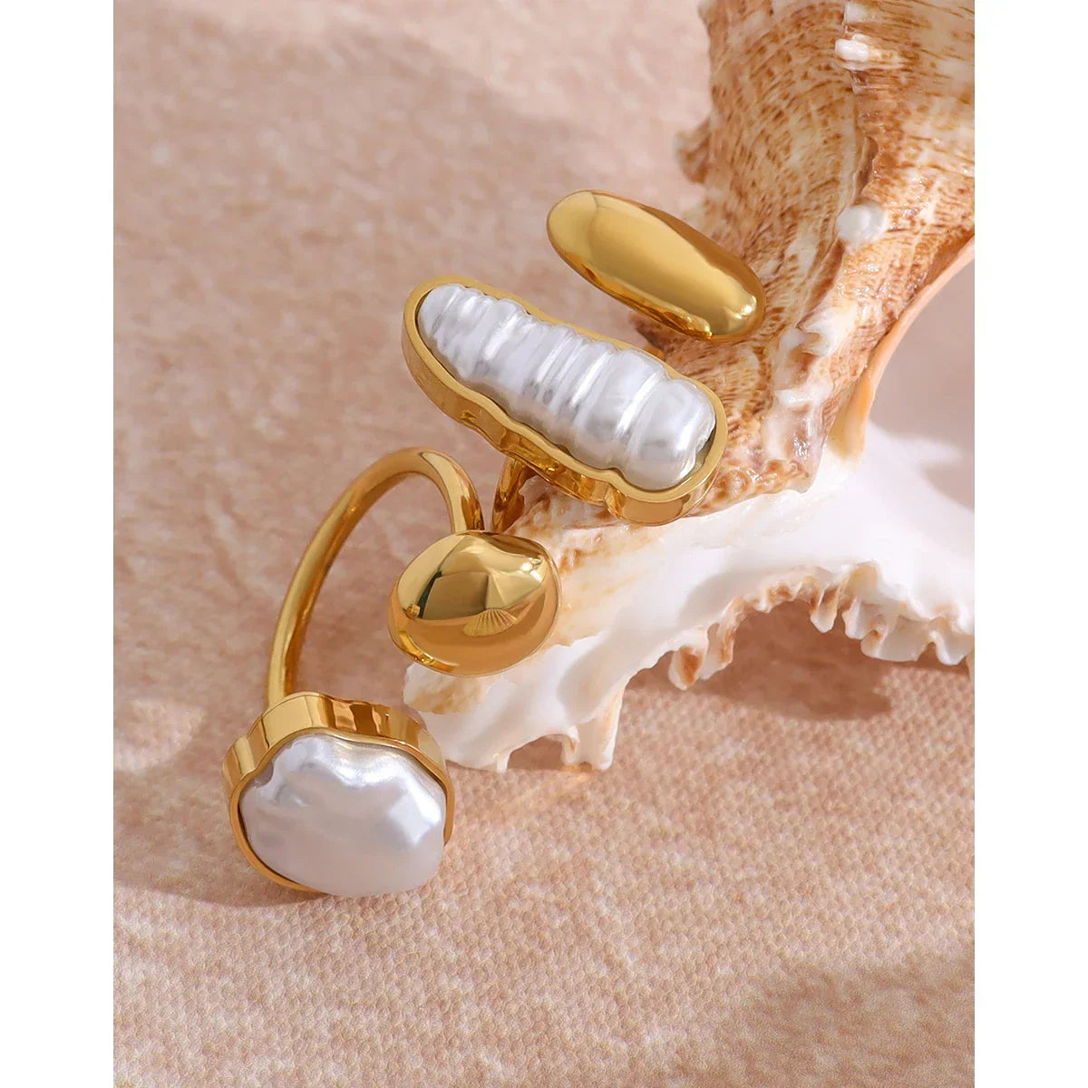 Irregular Pearl Stainless Steel Open Rings - Piña Colada