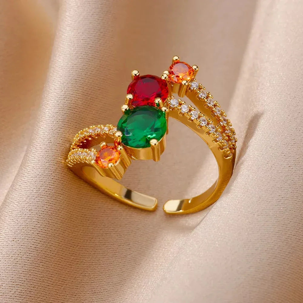 Rings Gold Plated Colorful Stone - Piña Colada