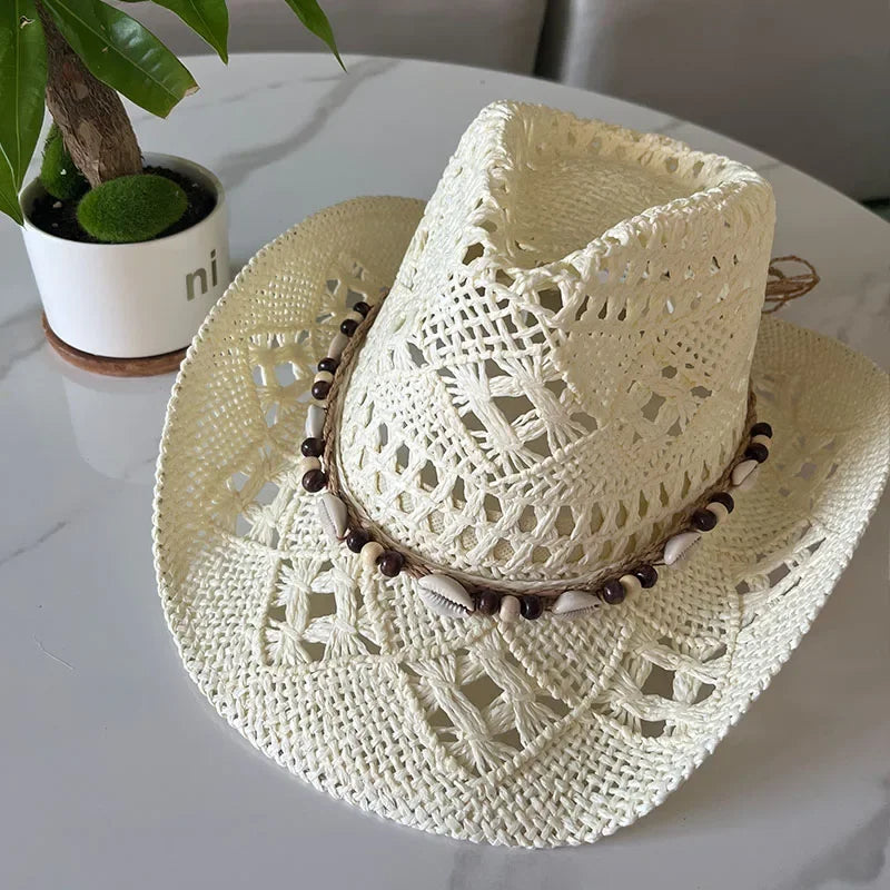 Summer Bohemian Shell Straw Hat - Piña Colada