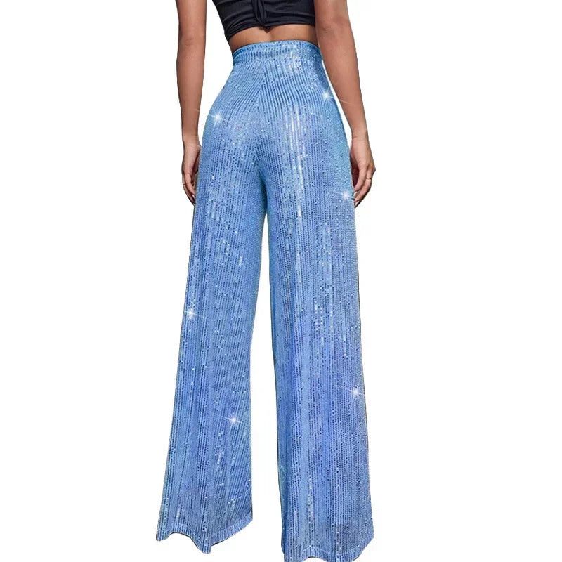 High Waist Loose Sequin Wide Leg Pants - Piña Colada