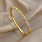 Gold Zircon Twisted Bangle Bracelet
