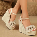 Wedge Sandals with Flower - Piña Colada