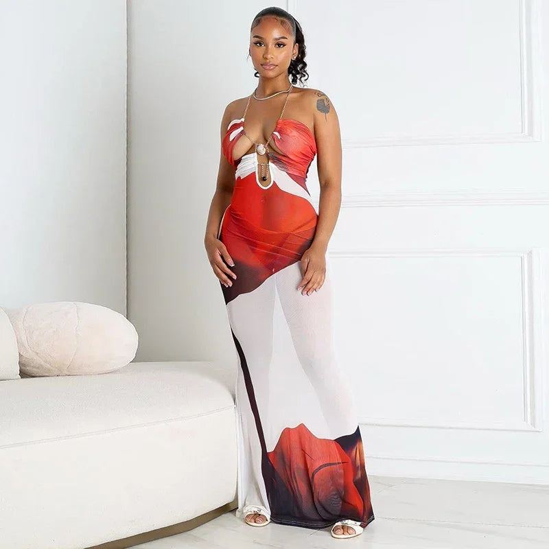 Strapless Mermaid Maxi Dress – Hollow Out Floral Knit - Piña Colada