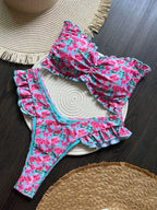 Flowers Printed Ruffled Swimsuit - Piña Colada