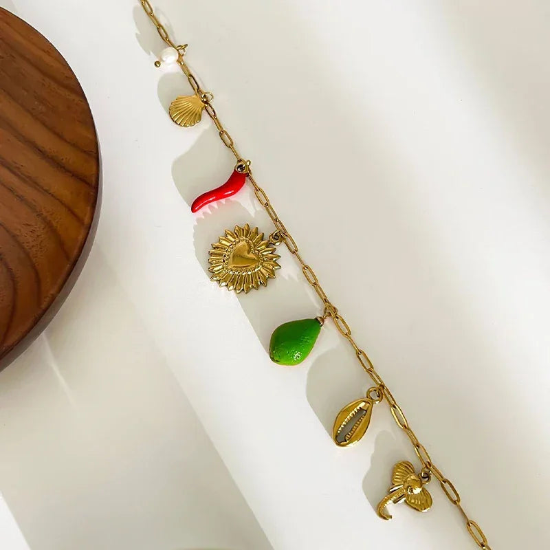 Steel Shell Pepper Necklace - Piña Colada