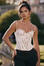Exotic Lace Tube Top – Black & White Fishbone Pattern - Piña Colada