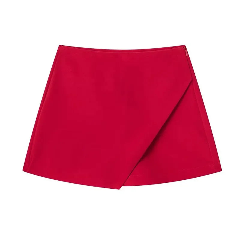 Asymmetrical High Waist Zipper Shorts - Piña Colada