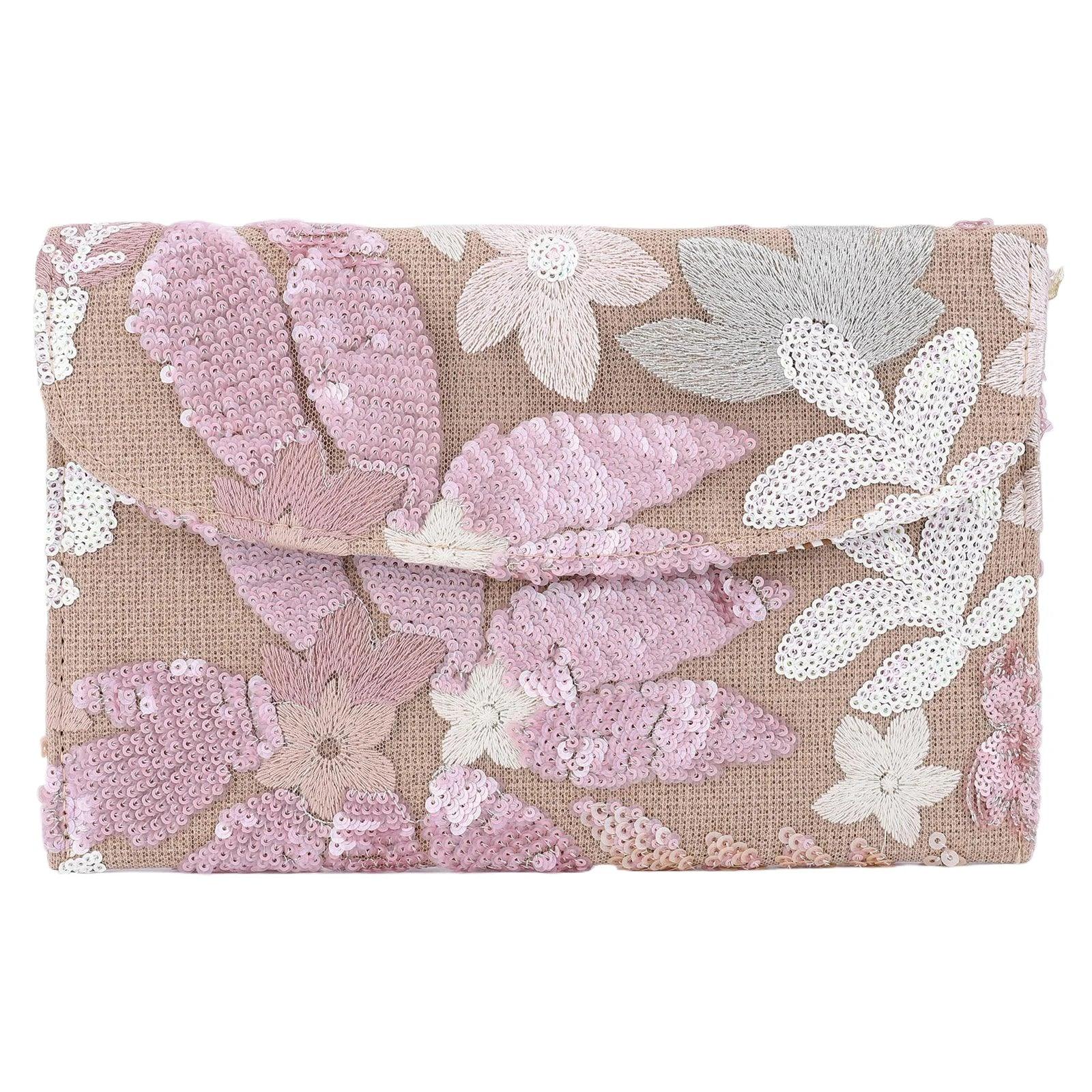 Floral Sequin Straw Clutch - Piña Colada