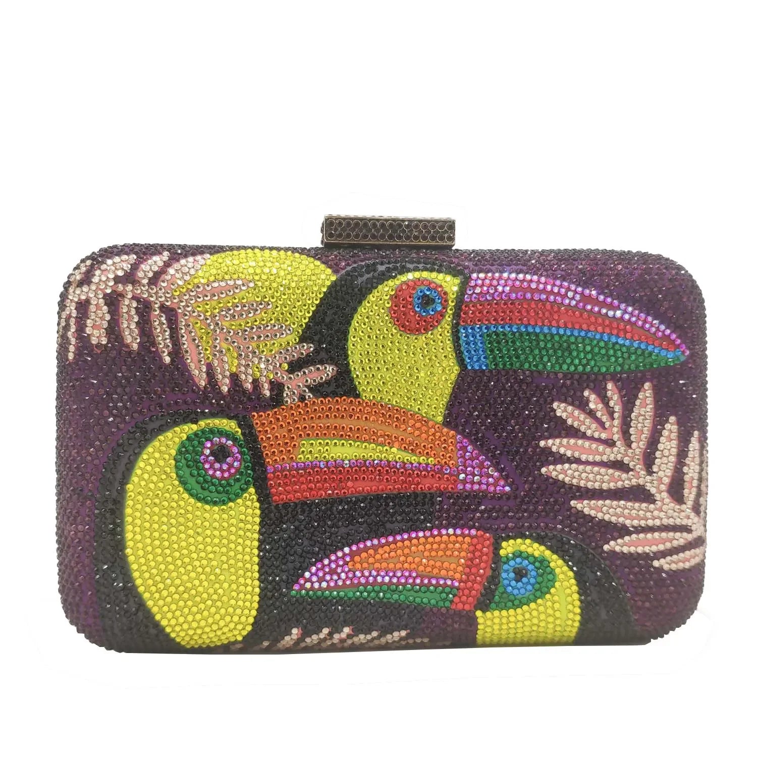 Novelty Toucan Bird Women Crystal Evening Bags Rhinestones - Piña Colada