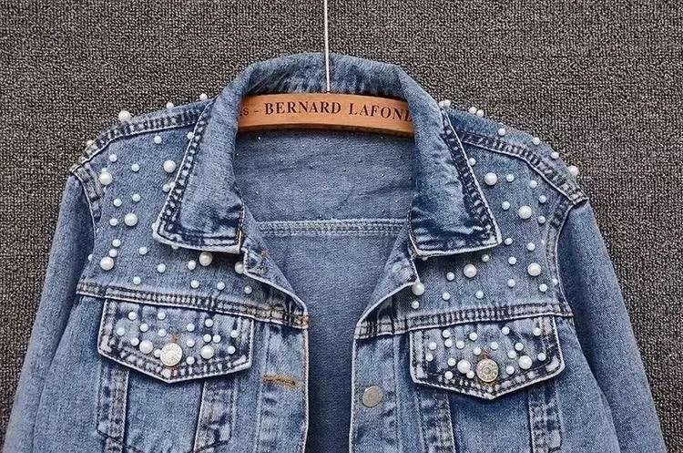 Pearl Beaded Denim Jacket - Piña Colada
