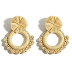 Handmade Two Tone Rattan Knit Wrapped Round Drop Earrings for Women - Piña Colada