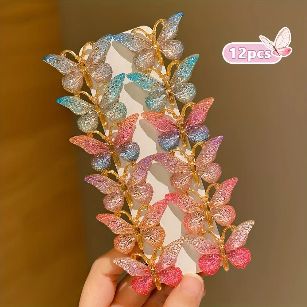 12-Piece Colorful Butterfly Hairpins for Girls – Preppy Style Baby Hair Clips Set - Piña Colada